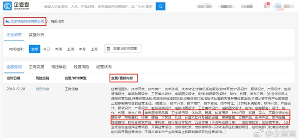 子弹短信主体快如科技经营范围变更 新增厨房用品、化妆品等 计入计算机信息科技领域